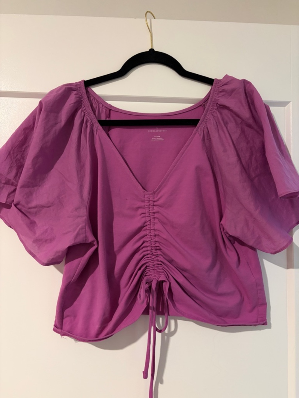 Maeve Magenta Ruched V-Neck Crop Top